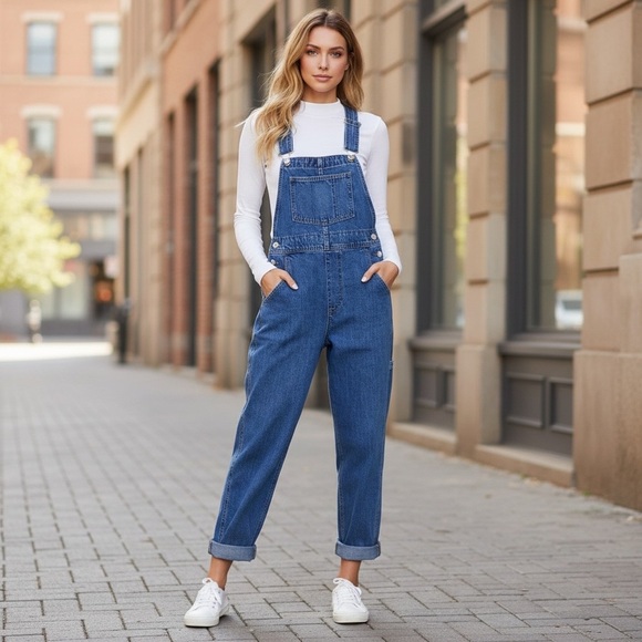 luvamia Women’s Stretch Denim Bib Overalls Jumpsuit Jeans Size M Cody Blue New - Picture 4 of 6